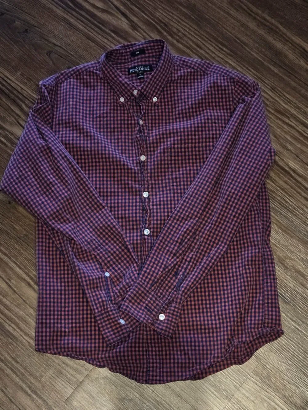 J.Crew Mercantile Men’s Slim Red Navy Gingham Button Down Shirt L